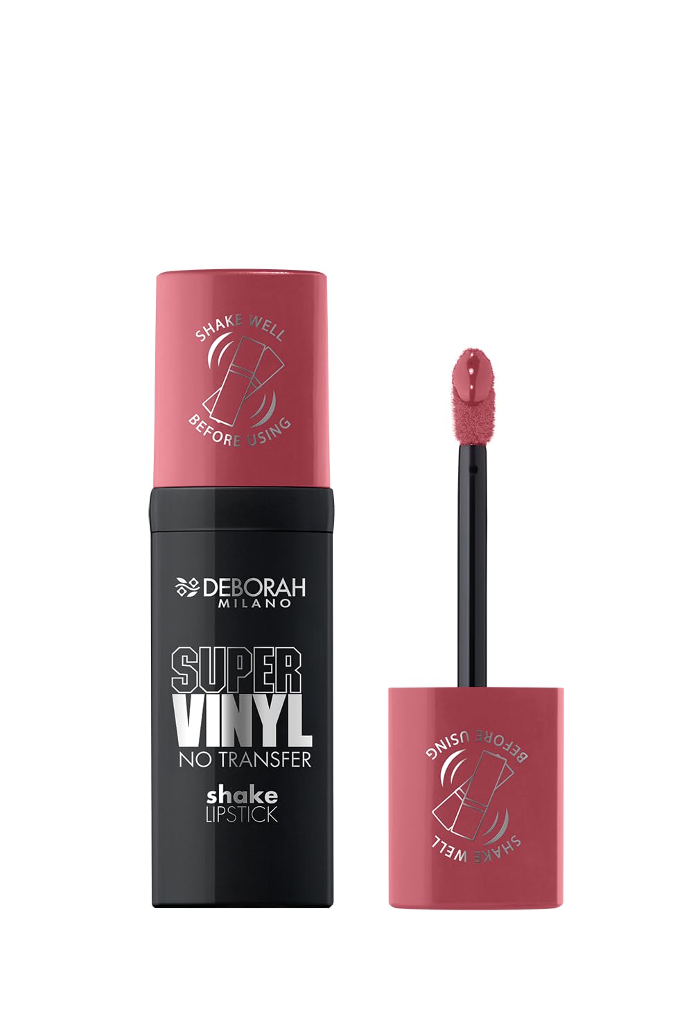 Deborah Milano - Super Vinyl Shake Lipstick Rossetto Liquido Vinilico, N.7 Rosewood, Colore Intenso e No Transfer, Dona Labbra Viniliche e Impeccabili fino a 16 Ore, 4ml