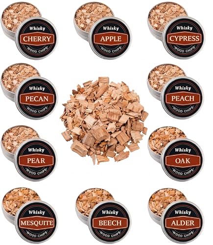 Cocktail Smoker Wood Chips for Whiskey Smoker Kit,Natural Drink Smoker Chips for Cocktails & Bourbon,10 Flavor Smoking Wood Chips Variety Pack,Apple Peach Pear Hickory Oak Cherry Mesquite Alder Beech