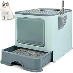 Caixa de Areia para Gatos 50X40X40cm, Grande e Fechada, Banheiro Fechado Com Pá