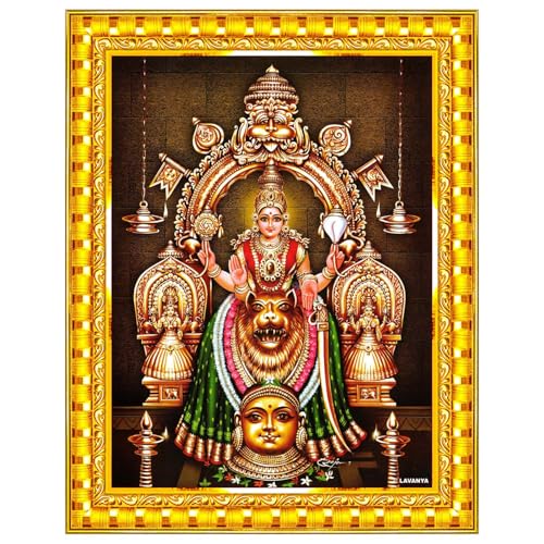 Image of Pavan Photo Laminations Sri Mookambika Devi Amman Mukambika Kollur Wall Painting Framed Home Decor (Wood,Acrylic,Gold,Small Size,6x8 Inch) R1232S