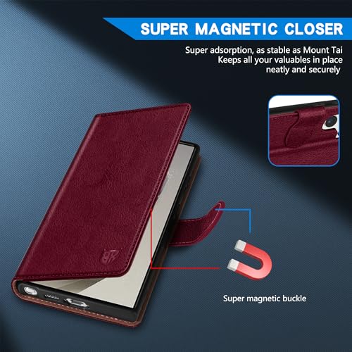 Image of ZZXX for Galaxy S25 Ultra Wallet Case Magnetic Closure 6.8 inch,Wine Red