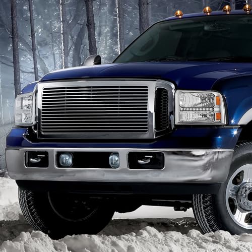 Image of DNA MOTORING LED DRL Headlamps Headlight Assembly Compatible With 05-07 Ford F250-350 F450 F550SD, Chrome /Amber, HL-OH-FSD05-LED-CH-AM