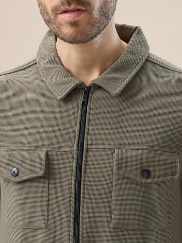 Image of Status Quo Men's Solid Textured Regular Fit Shacket with Zipper Clouser | 100% Polyester