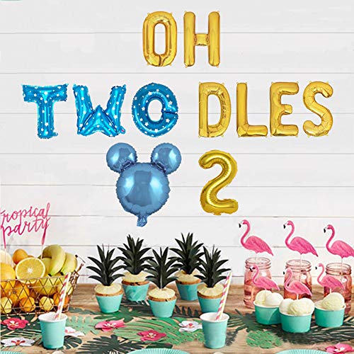 Oh Twodles Birthday Balloons, Blue Oh Twodles Balloon Birthday Banner Mickey Mouse Party Supplies Number 2 Balloon For 2Nd Second Boy Michkey Mouse Birthday Party Decoration 13Pcs Kit Of Geloar (Blue) #TOP5