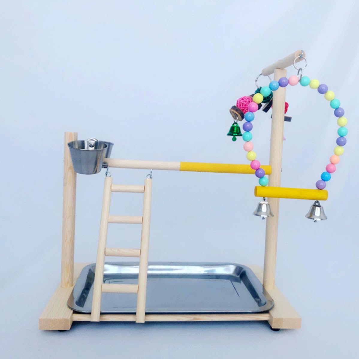 Papageien Stehgestell Vogelspielzeug 1 Satz Holz Edelstahl Beige | Kleine Vögel und Papageien, Leicht Aufzubauen, Fördert Balance und Koordination Zufällige Farbe
