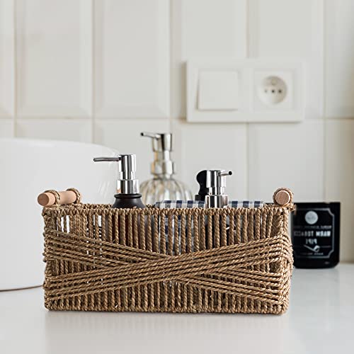 Natural Seagrass Storage Basket With Handle, Large Rectangular Wicker Basket For Organizing, Decorative Wicker Storage Basket Woven Basket Organizers For Living Room,Seagrass, Set Of 2 #TOP2