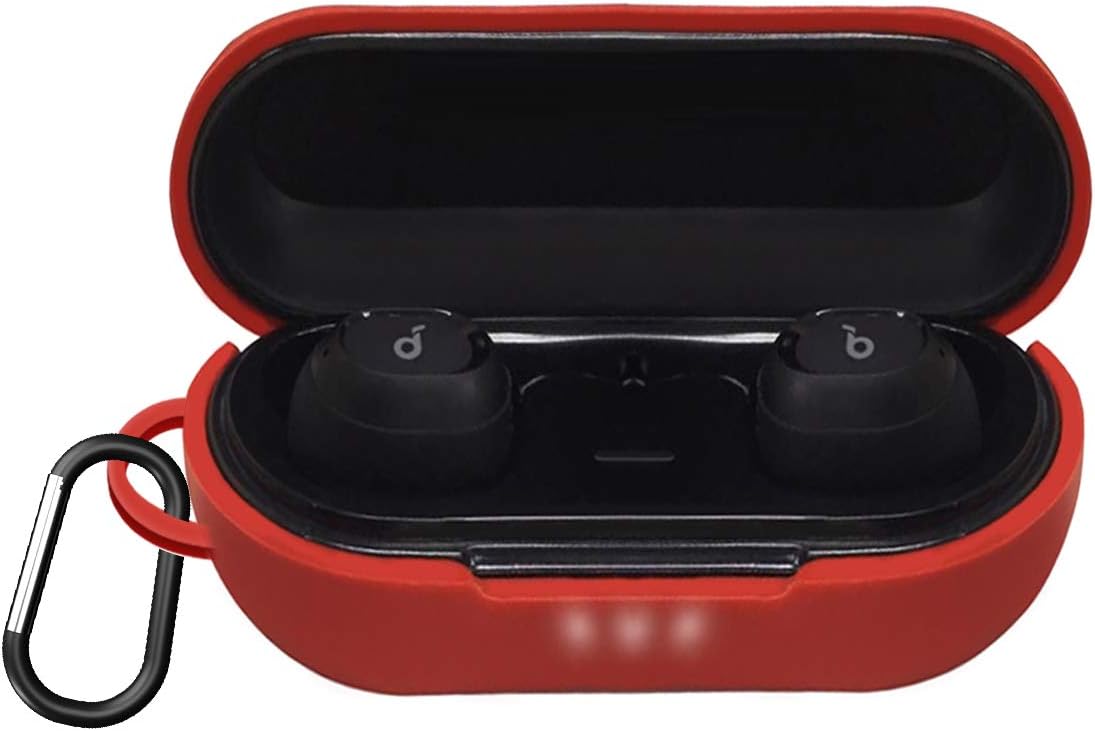 Soundcore Liberty Neo Case,Full Protective Thicken Liberty Neo Soft Silicone Cover Chargeable Headphone Case with Anti-Lost Carabiner for Anker Soundcore Liberty Neo (RED)