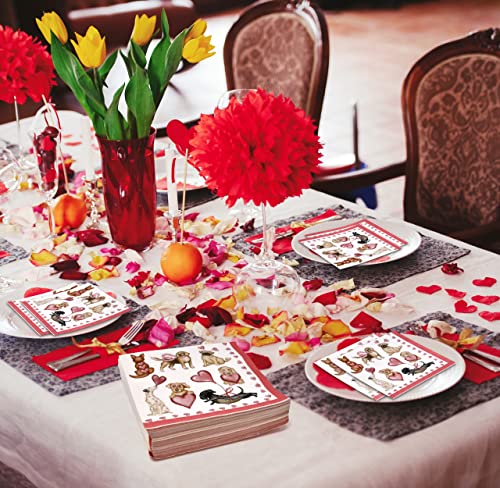 100 Valentines Day Dog Cocktail Beverage Napkins Disposable Paper Pack Valentine Puppy Dogs Hearts Dessert Napkin For Valentine's Heart Love Dinner Wedding Holiday Birthday Party Supplies Decorations #TOP3