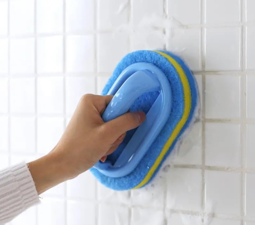 Handle Sponge Brush Blue Soft Magic Sponge Eraser Cleaning Bathtub Ceramic Tile Cleaner Kitchen Tool Household Cleaning Brush - Thick and Durable Sponge Brush for Cleaning Bathroom/Kitchen