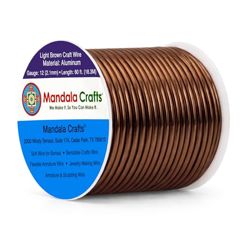Image of Mandala Crafts 12 Gauge Light Brown Anodized Aluminum Craft Wire, 60 FT | Colored, Flexible, Bendable, for Bonsai, Armature, Sculpting, Wire Wrapping, Jewelry Making, Weather & Tarnish Resistant
