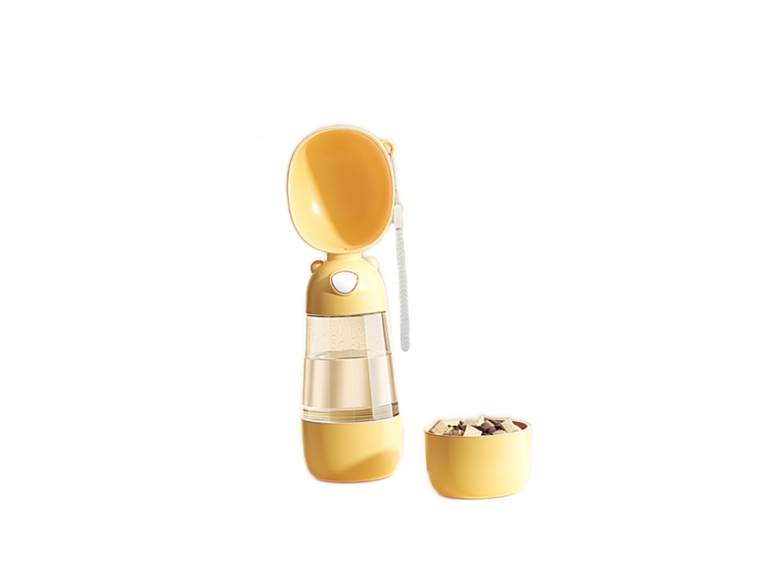 Bottiglia 2 in 1 per cani: acqua + contenitore per alimenti, 550 ml, dispenser d'acqua per animali domestici senza BPA + deposito, design ergonomico impermeabile con cinghia regolabile