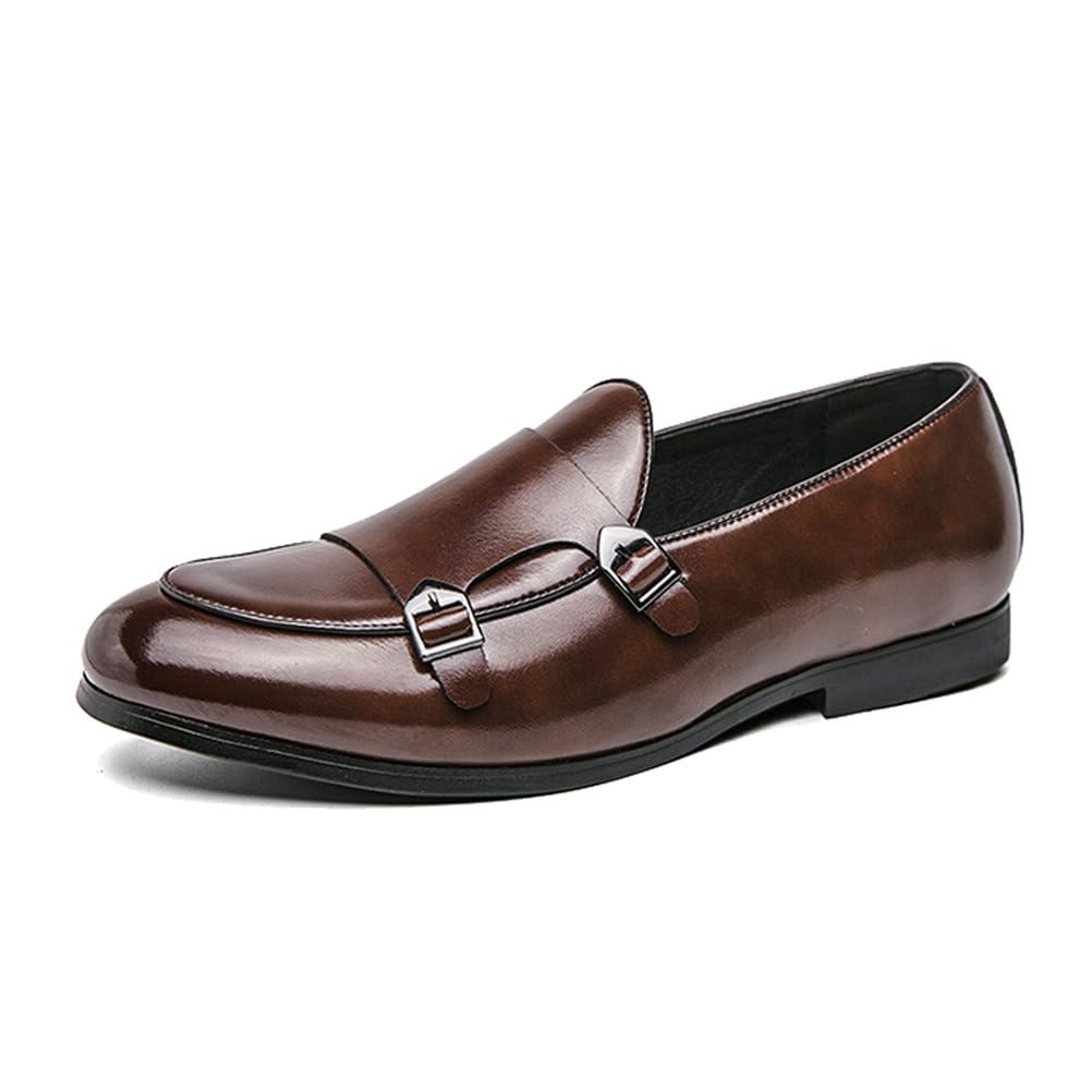 Scarpe Eleganti Uomo con Doppia Fibbia Monk Strap Classiche Mocassins Basse Scarpe da Abito Comode per Matrimonio Ufficio Cerimonia