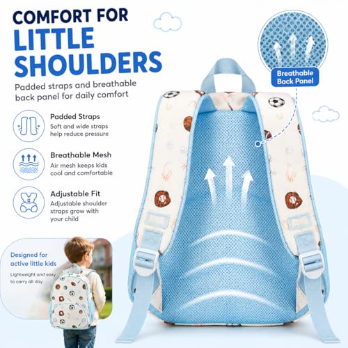 Image of LOIDOU Kids Preschool Backpack for Boys, 15 Inch Multi-Sport School Bag with Soccer and Football Print, Lightweight Water-Resistant Kindergarten Backpack with Chest Strap for Ages 3-6