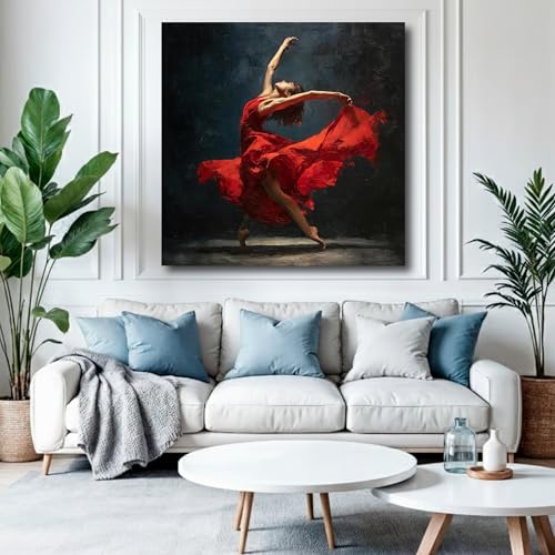 Tableau flamenco robe rouge pour salon chaleureux moderne