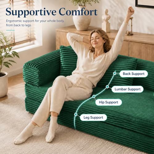 Image of AUGOP Futon Sofa Bed Boneless Couch for Living Room,Pull Out Couch with Sleeper Sofa,Day Bed Couch with Storage Pocket,Removable Corduroy with 2 Pillow