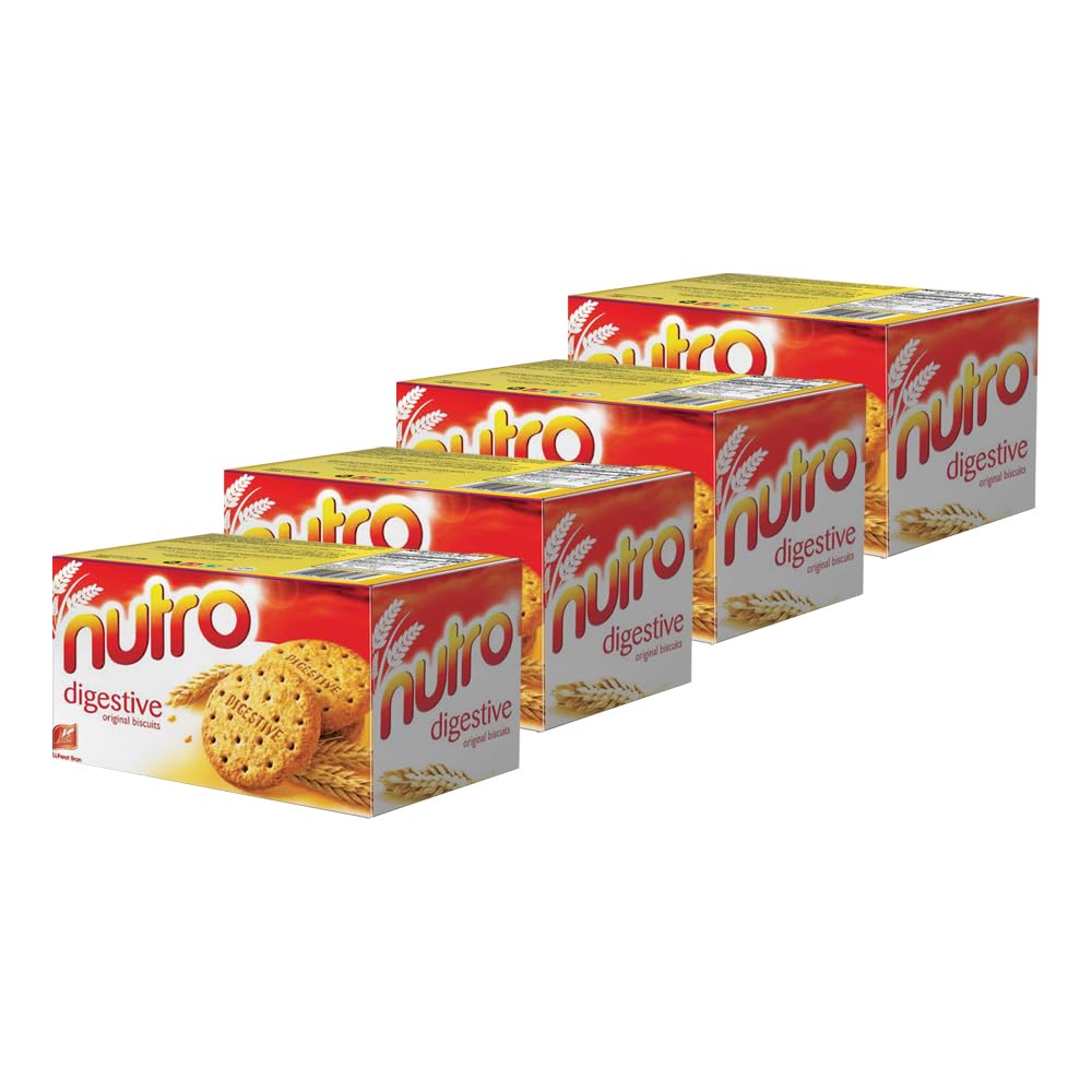 BRITANNIANutro Digestive Original Biscuits 7.93oz (225g) - Whole Wheat Flavor Cookies - Breakfast & Tea Time Healthy Snacks (Pack of 4)