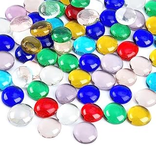 VGOODALL Flat Glass Pebbles, 420PCS Assorted Colours Flat Stones Aquarium Marbles Vase Filler Beads Table Scatter Gems