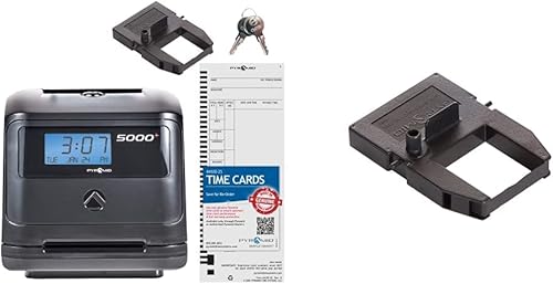 Pyramid Time Systems, Reloj de tiempo automático modelo 5000, maneja hasta 100 empleados, fabricado en Estados Unidos, negro y cinta de repuesto