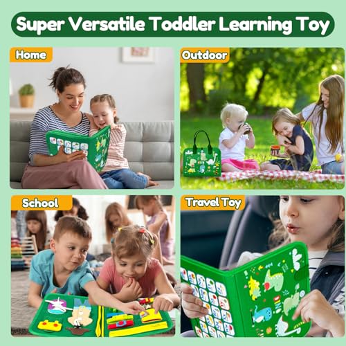Image of Qizfun Toddler Busy Board Montessori Toys - Sensory Busy Book, Educational Learning Travel Toy for Airplane & Car, Keeps Toddlers Engaged, Birthday Gifts for Toddler Boys Girls