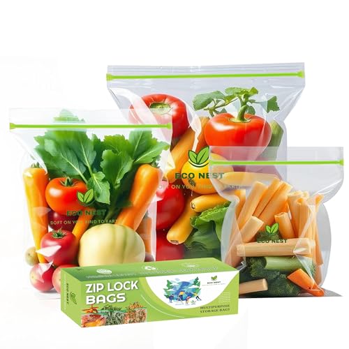 Image of 15 Multipurpose Ziplock Storage Bags (5 Small + 5 Medium + 5 Large) with Double Grip Zipper | Reusable, Leakproof, Freezer & Fridge Safe, BPA-Free Bags