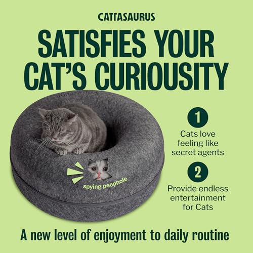Image of Cattasaurus Peekaboo Cat Cave for Multiple & Large Cats Up to 30-45 Lbs, Scratch Detachable & Washable Tunnel Bed, Comfy Donut Cat Cave (Dark Gray, Large)