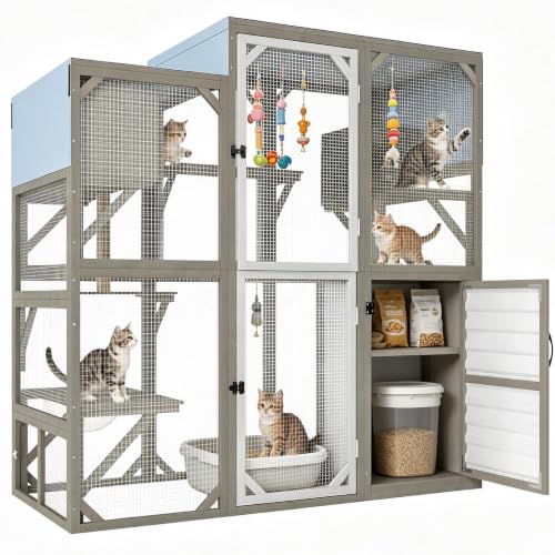 Image of PetsCosset 67 inch H Large Walk-in Catio Outdoor Cat Enclosure with Storage