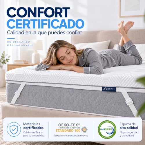 Miniatura 7 de Quncel - Topper Viscoelastico De Gel Ventilado 90x190 7cm Hipoalergenico Certificados Oeko-Tex-Certipur Sobrecolchon 90x190, Topper Colchon, Topper 90x190, Mattress Topper, Topper Colchón
