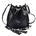 Meyaus Women Small Fringed Faux Leather Crossbody Bag Drawstring Shoulder Bag Boho Bucket Bag