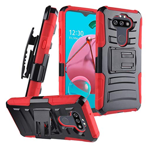 CELZEN - for LG Aristo 5, K31 Rebel, Tribute Monarch, Fortune 3, Phoenix 5, Risio 4, K31, K8X - Phone Case w/Belt Clip Holster - CV1 Red