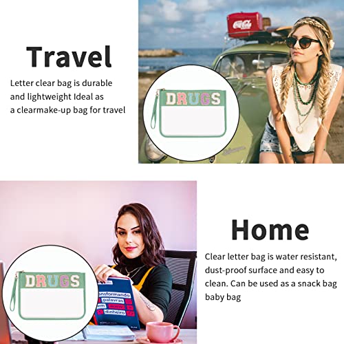 Iqimott Monogram Letter Clear Bag Purse, Chenille Glitter Letter Makeup Cosmetic Bag Patch Zipper Toiletry Pouch, Portable Travel Beach Snack Wristlet Bag For Women Girls(Drugs,Blue) #TOP5