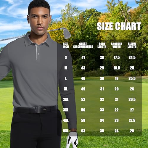Image of Mens Golf Shirt Long Sleeve Moisture Wicking Dry Fit Performance Solid Pique Collared Golf Polo Shirts for Men