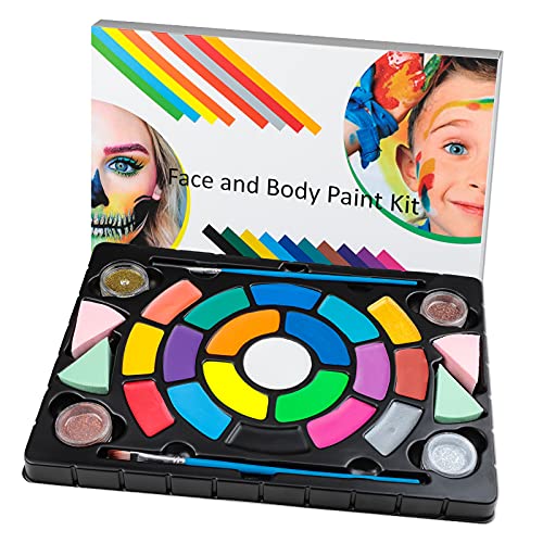 MOEMOE BABY Face Painting Kit for Kids 19 Large Water Based Paint Colors, 4 Metallic Paints, 4 Sponges, Halloween Party Makeup Painting Kit Professional Face Paint, Safe Body Paint Set MOEMOE BABY Face Painting Kit for Kids 19 Large Water Based Paint Colors, 4 Metallic Paints, 4 Sponges, Halloween Party Makeup Painting Kit Professional Face Paint, Safe Body Paint Set