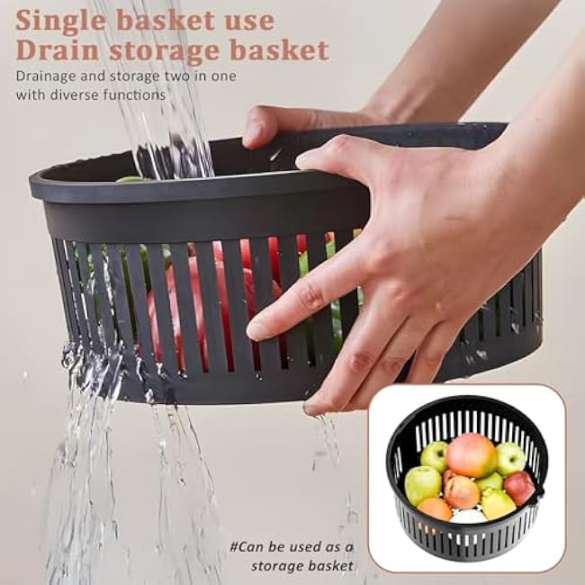 Fruit and Vegetable Basket,Rotating Trolley Kitchen Trolley, Rotating Kitchen Storage Shelves, Kitchen Vegetable Storage Organizer, Fruit Basket Floor Stand Shelf Fruit Tower,5 Layers Black Five Laye-BegXv3Jm