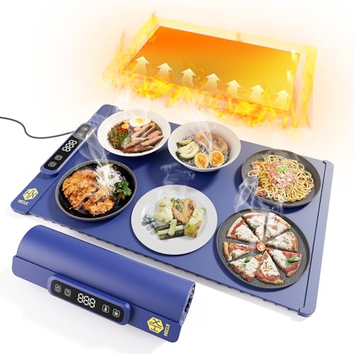 HX HECLX Warming Mat for Food Silicone,Electric Warming Trays Heating Mat for Food Warming Pads,Hot Plates Food Warmer Mat to Keep Food Warm for Countertop Chefman Kitchen Adjustable Temper, Navy Blue