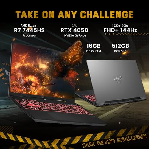 Image of ASUS TUF A16 16 inch WUXGA 144Hz Gaming Laptop, AMD Ryzen 7 7445HS, NVIDIA GeForce RTX 4050 6GB GDDR6, 16GB DDR5, 1.5TB Storage (512GB SSD+1TB Docking Station), RGB Backlit Keyboard, Wi-Fi 6, Win 11, Gray