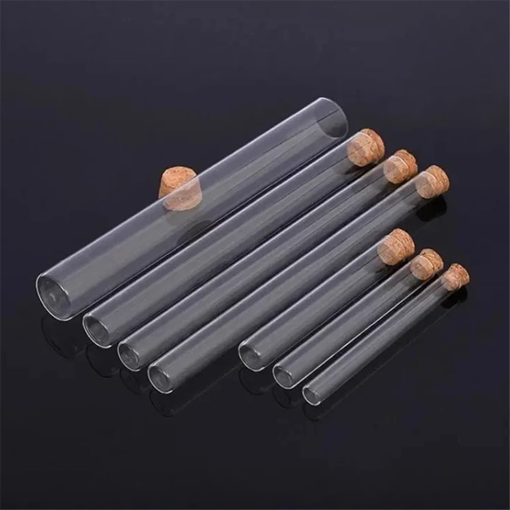 Cristalería de Laboratorio Lote de 10 tubos de vidrio transparente de laboratorio de 12 a 30 mm de diámetro con tapón de corcho y fondo plano.(20x200mm 20pcs)