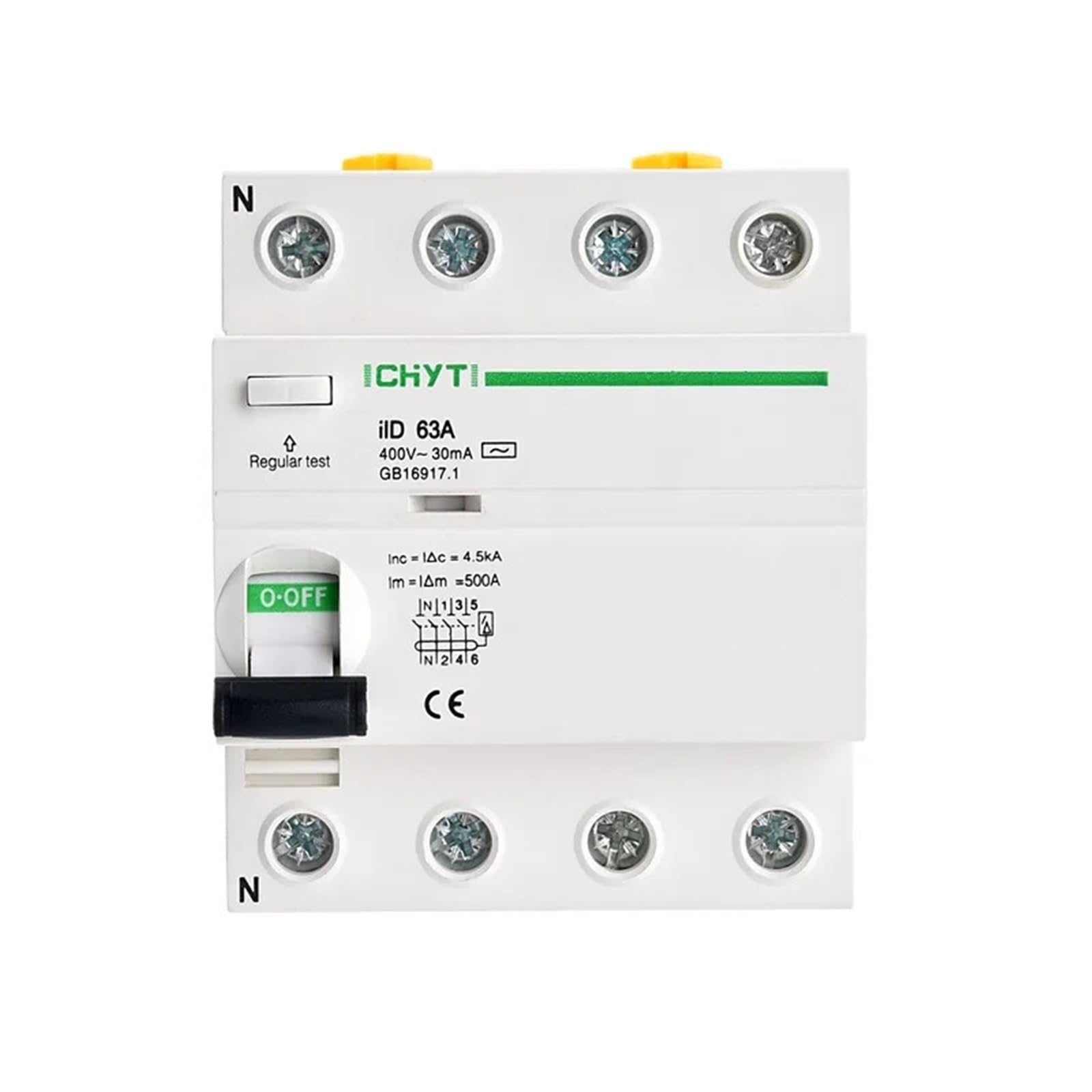 AVSBBYEPS 63A 2P 4P AC 230V 400V 30mA 4.5KA Electromagnetic Safety Switch Mini Electric Residual Current Device(4P Electromagnetic)