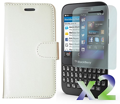 Exian Blackberry Q5 Screen Guards x2 and Wallet Case White