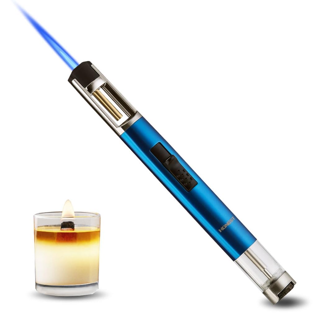 HONEST Elegant Torch Lighters Butane Slim Lighter Refillable Single Jet Flame for Candle Grill BBQ (Blue)