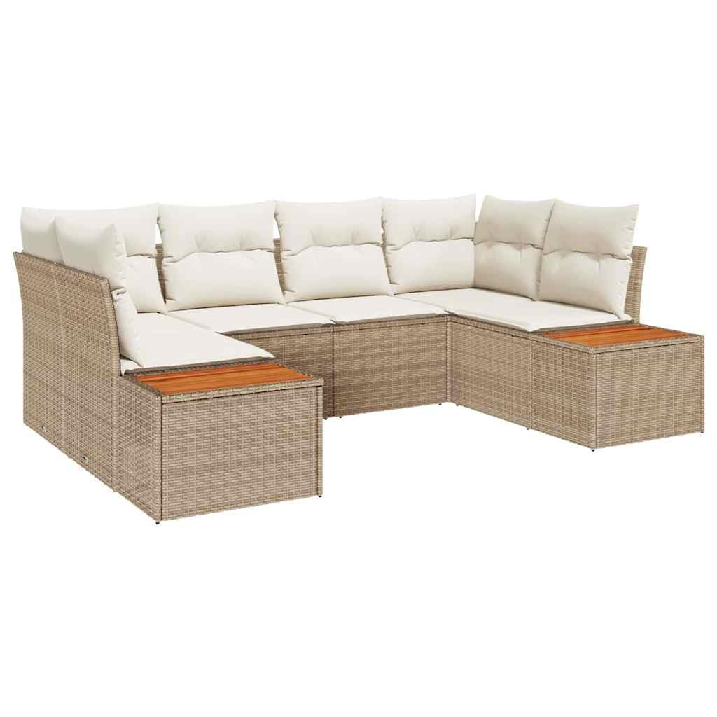 Sofa ogrodowa z poduszkami, 6-częściowy, beżowy i kremowy, polirattan, modułowa sofa outdoorowa na taras i do ogrodu, trwała