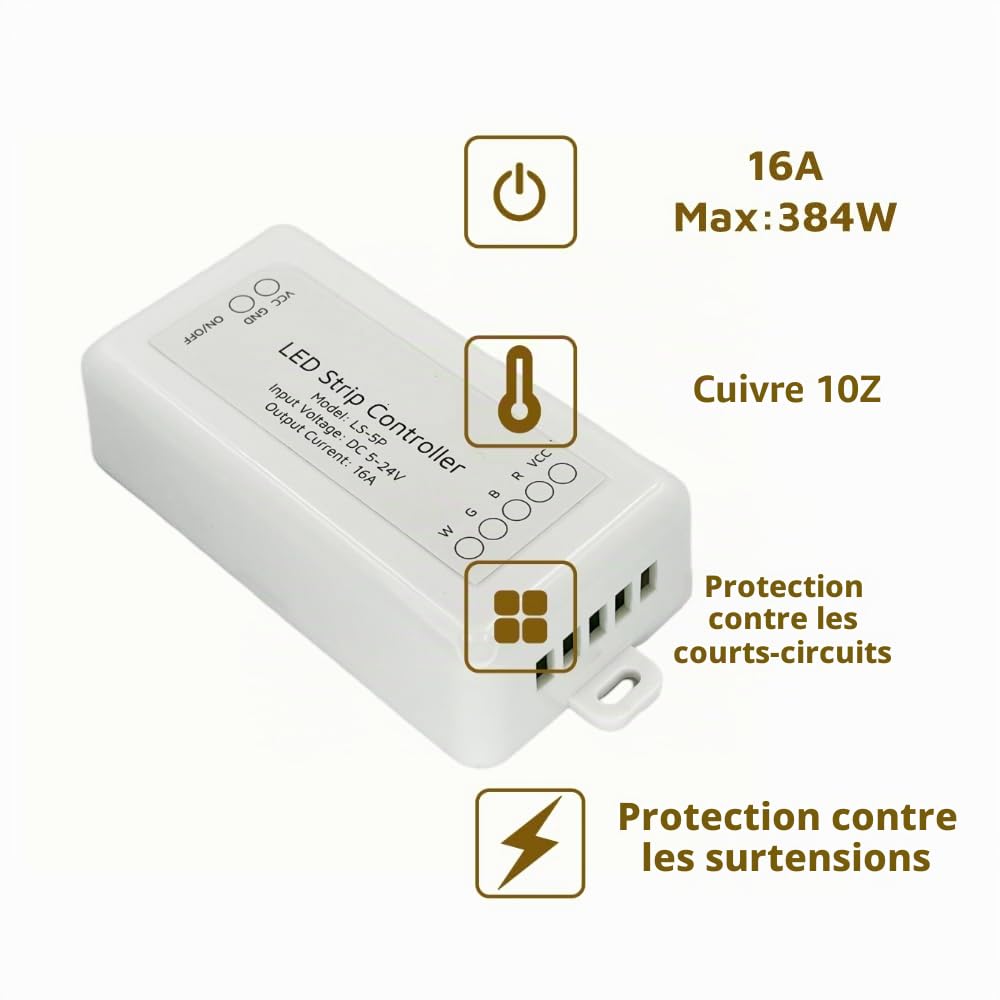 Contrôleur WiFi Smart High Power RGBW LED pour Homekit 5 V-24 V 16 A 384 W Commande vocale Siri