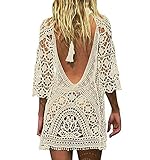 Bestyou® Women's Long Sleeve Lace Crochet Bikini Cover up Tunic Beach Dress (Beige)