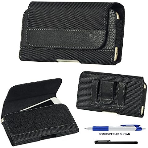 Premium Design Horizontal Belt Clip Magnetic Closing Flap Side Holster Pouch Case for iPhone 6 (4.7 inch) + A Bonus 4" High Sensitive Metal Touch Screen Pen + A Bonus LONG ARCH Ball Point Pen (Premium Leatherette with Cross Stitch Nylon Canvas) Cover