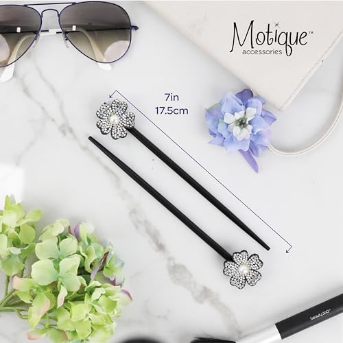 Barrettes en bois noir fleuries strass irisé pince cheveux femme - 3