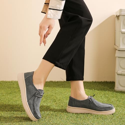 Image of Ruiatoo Women's Walking Shoes - Slip on Loafers Flexible Foot-Friendly Ultralight Boat Casual Shoes Deep Grey 39, 8
