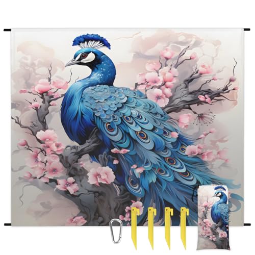 Eabrults Waterproof Sandproof Beach Blanket, 59''×68'' Animals Polyester Outdoor Picnic Blanket with 4 Stakes & Storage Bag for Beach,Camping,Vacation Blue