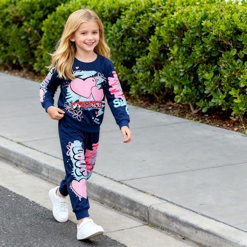 Image of Kids Toddler Girl Clothes Heart Letter Print Long-sleeved round collar top+Letter Print Pants Outfits Set