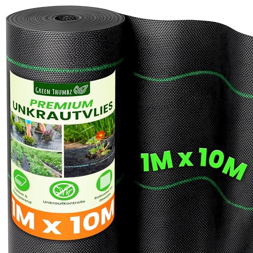 Green Thumbz Unkrautvlies Extra Stark - 1x10 m Unkrautvlies 100g/m2 - Optimales Gartenvlies, Hochbeet Folie, Unkrautfolie, Sandkastenvlies & Bodenschutzvlies zur Unkrautbekämpfung - Wasserdurchlässig