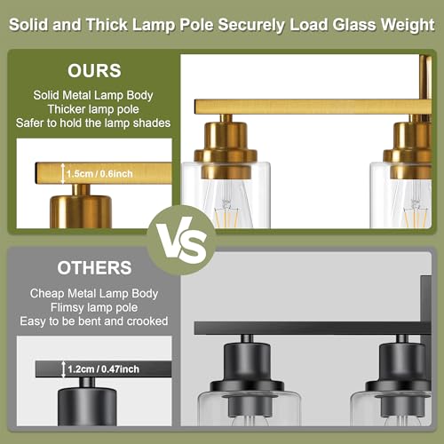 Image of Unicozin Modern Bathroom Light Fixtures, 4 Light Vanity Lights Over Mirror, Gold Wall Lamp with Clear Glass for Living Room Cabinet Bedroom Porch Powder Room