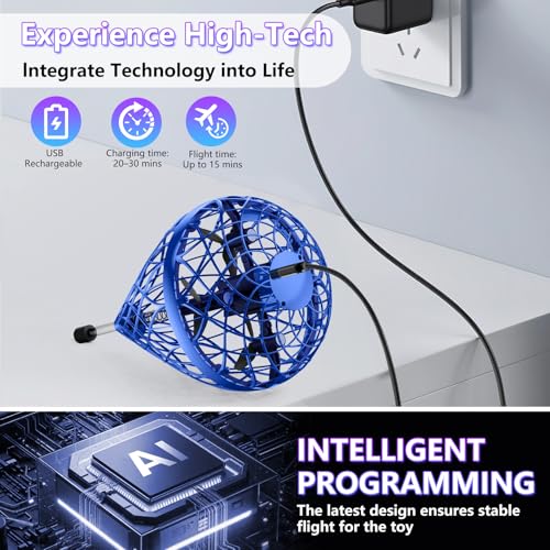 Tikduck 2025 Flying Bouncing Ball Toy - USB Rechargeable, Hand-Controlled with 3D Flips & Multi-Player Fun - Interactive Orb Toy for Kids, Teens & Adults - Indoor & Outdoor Play (Blue)